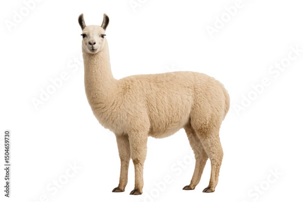 Fototapeta Llama standing on white or transparent background, full body side view