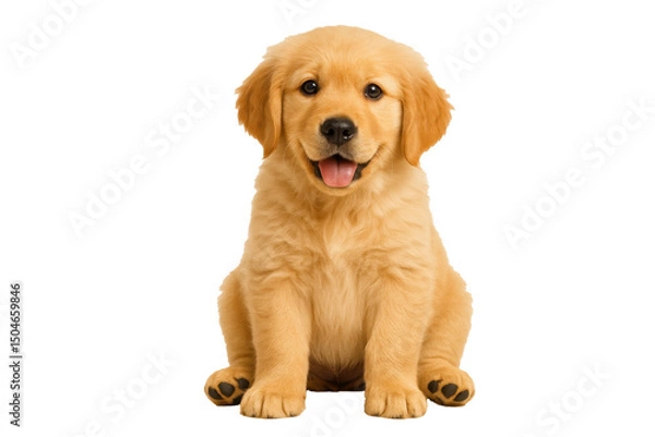 Fototapeta Golden retriever puppy sitting and smiling on white or transparent background