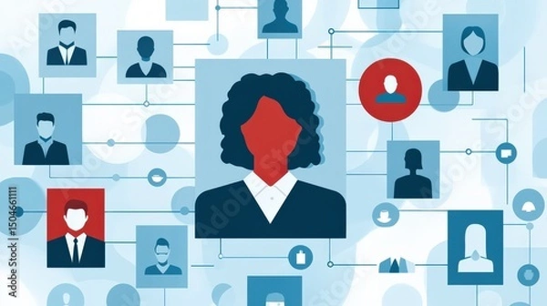 Fototapeta Illustration of digital networking and connection with abstract human figures