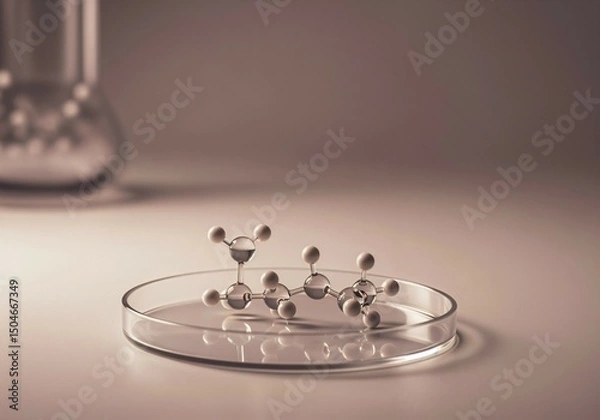 Obraz Transparent molecular structure model in a petri dish on soft gradient background