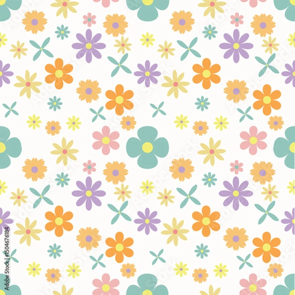 Fototapeta seamless retro floral pattern with pastel spring and summer flowers, perfect for book covers, t-shirts, tote bags, children’s textiles, fabric prints, wrapping paper, scrapbook pages and creative surf