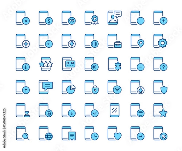 Fototapeta Mobile phone icons. Vector line icon set. Modern outline design. Blue concept