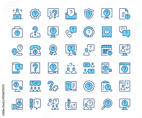 Fototapeta Question icons. Vector line icon set. Modern outline design. Blue concept