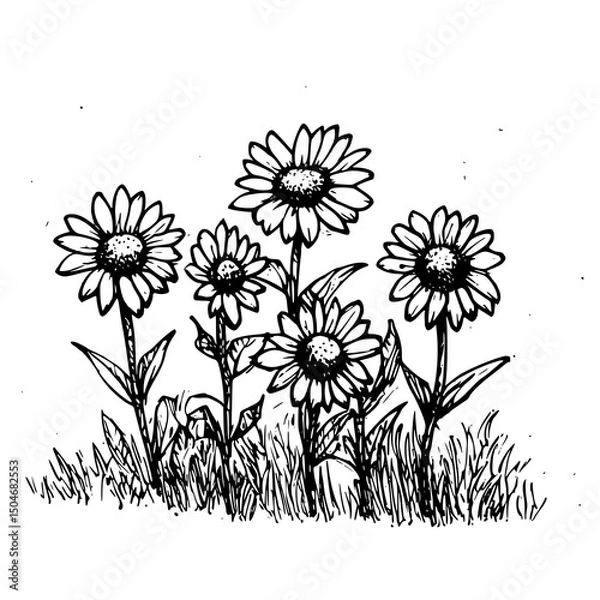 Fototapeta Vintage Botanical Illustration of plants in Black Ink – Hand-Drawn Floral Sketch for Botanical Books, Packaging, Tattoo Design, Nature Decor, and Vintage Garden-Themed Projects