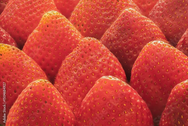 Fototapeta Close-up of strawberries arranged in diagonal rows.