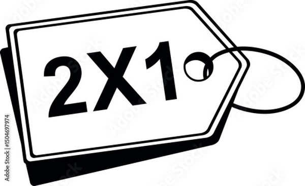 Obraz vector illustration drawing black and white icon label with text 2X1, in terms offer and promotion concept