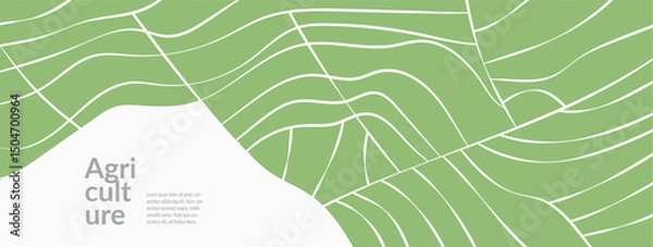 Fototapeta Agricultural vineyard field and rice crops with green geometric pattern. Aerial view of summer landscape with tea, wheat. Sustainable brochure, banner, advertising template. Abstract vector design