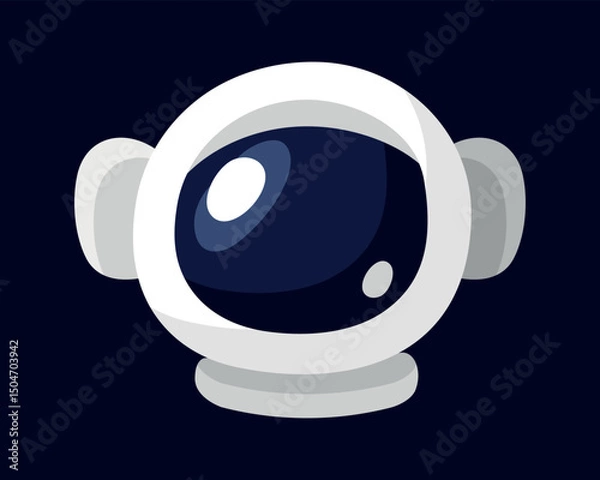 Obraz Cartoon Astronaut Helmet. Head in round white Spacesuit. Child character Spaceman. Space explorer, spaceship pilot, galactic traveler. Isolated avatar on dark background. Flat vector illustration