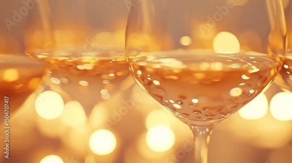 Fototapeta Elegant champagne glasses with shimmering bokeh, celebrating a special occasion