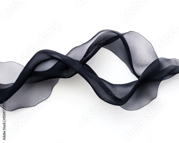 Fototapeta A waving black fabric ribbon isolated against a white background for a dynamic artistic movement