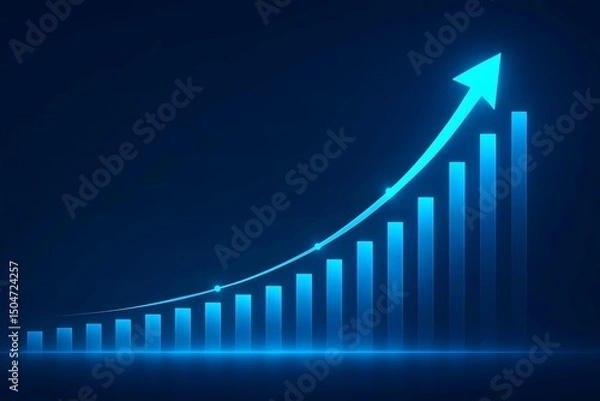 Fototapeta Glowing blue investment finance chart dynamic visualization depicting stock market business exchange financial growth curving line and bars