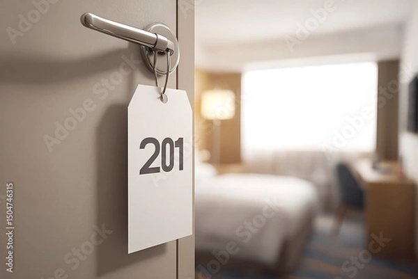 Obraz 호텔 객실 문과 룸 키 태그 201 AI 생성