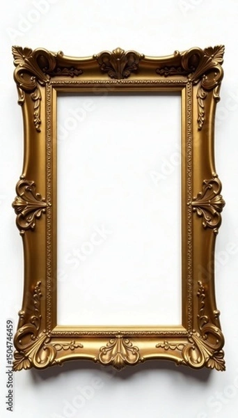 Fototapeta Antique gold rectangular picture frame, intricate design, isolated , elegant, detail