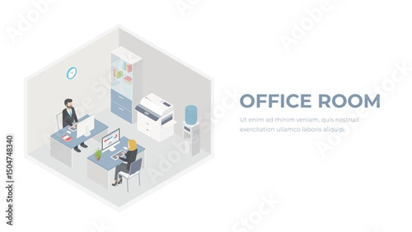 Obraz Isometric Office Room Interior Concept Vector