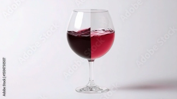 Obraz Half-Filled Wine Glass on White Background with Red and Pink Liquid