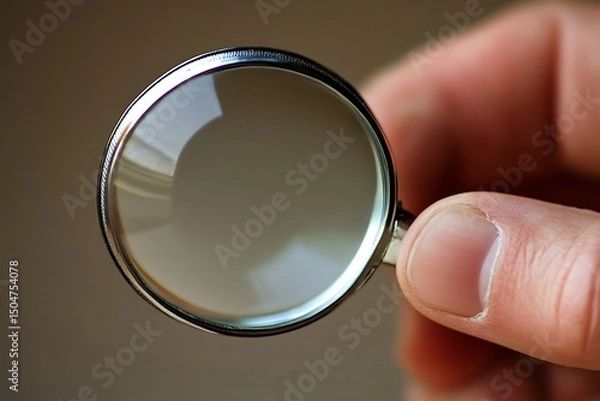 Obraz Close-up of Hand Holding a Magnifying Glass, Soft Focus Background