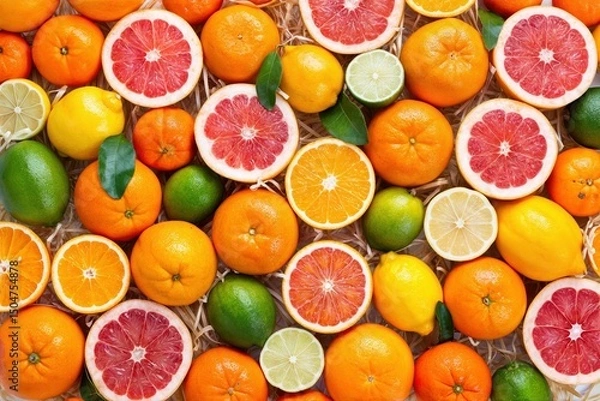 Obraz Citrus fruits background showing colorful variety of fresh fruits