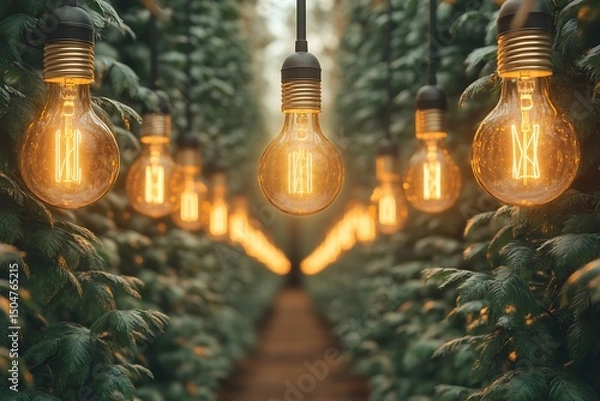 Obraz Illuminating Ideas Glowing Bulbs in a Lush Green Path