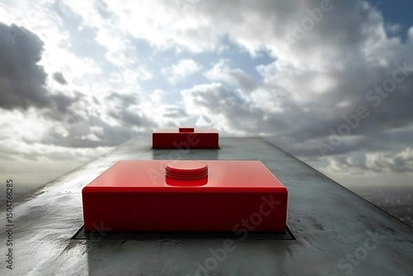 Obraz Elevated Perspective Red Blocks Under a Dramatic Sky