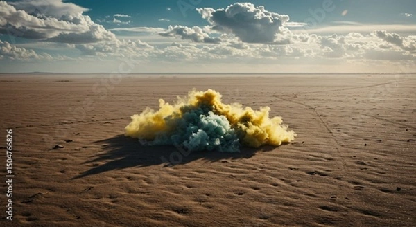 Fototapeta a yellow explosion of smoke on the beach
