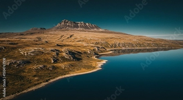Fototapeta a mountain with a lake in the middle