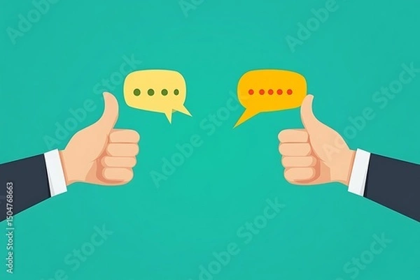 Obraz Positive Communication: Two Thumbs Up with Speech Bubbles