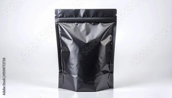 Fototapeta Sleek, glossy black poly mailer bag with smooth surface that reflects light beautifully, perfect for packaging and shipping items securely and stylishly
