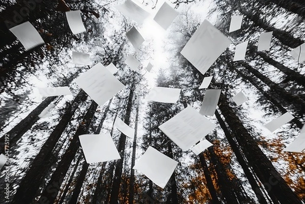 Obraz Ephemeral Papers Dancing in a Monochromatic Forest