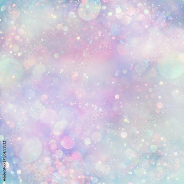 Fototapeta Sparkling glitter creating a soft, light pastel colors. Dreamy shimmering particles glowing softly in a blurry bokeh of lights. Blurred soft pastel colors abstract background.