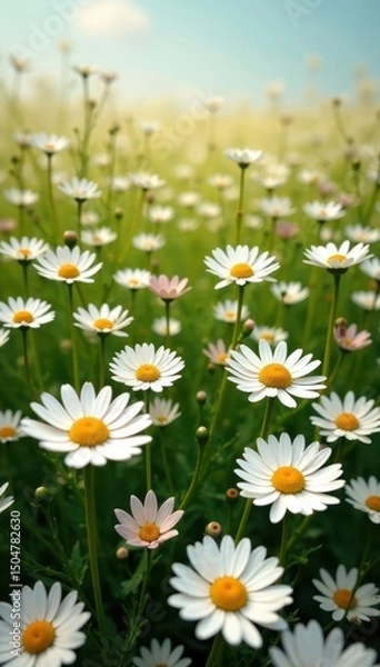Fototapeta Endless field of blooming daisies, seamless texture, background, texture, white