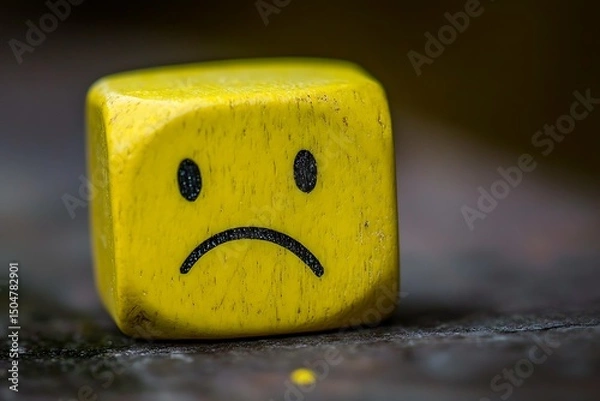 Obraz Sad Face Wooden Cube - Emotion Concept