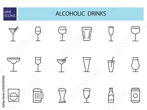 Obraz バーやレストラン向けのシンプルなお酒アイコンセット