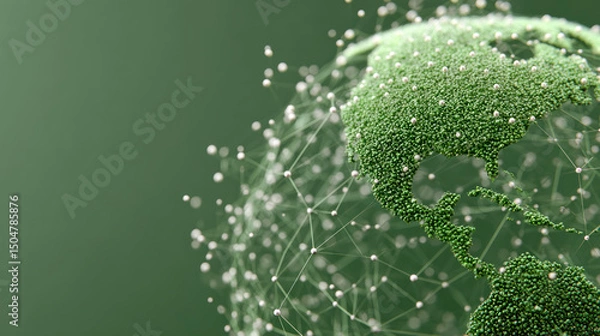 Fototapeta A minimalist globe with interconnected dots and green energy symbols representing esg and social impact theme in modern concept