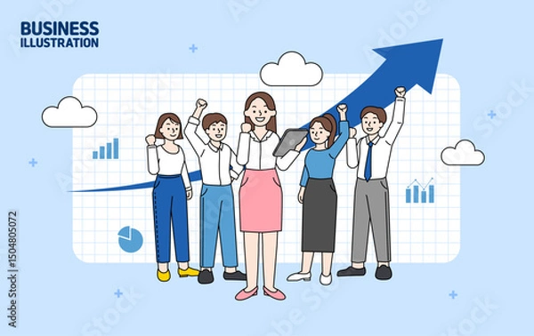 Obraz 여러명이 한팀이 되어 파이팅 하고있는 비즈니스 이미지(벡터)