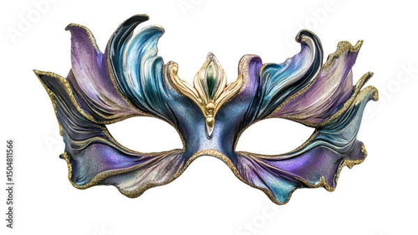 Obraz  Colorful Mardi Gras Carnival Mask with Feathers and Jewels Isolated on White Background