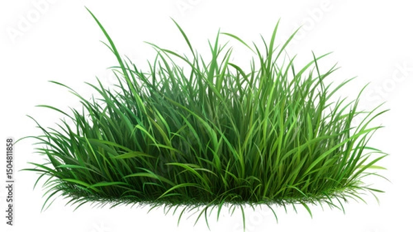 Obraz Lush Green Grass with Fresh Blades Isolated on White Background