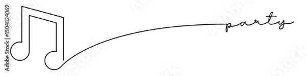 Obraz Musical party one line icon with caption. Continuous line drawing style. Footer, header. Vector illustration isolated on white background.