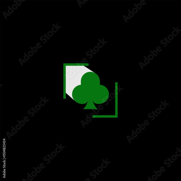 Obraz Minimalist design of a green club suit on a black background symbolizes luck