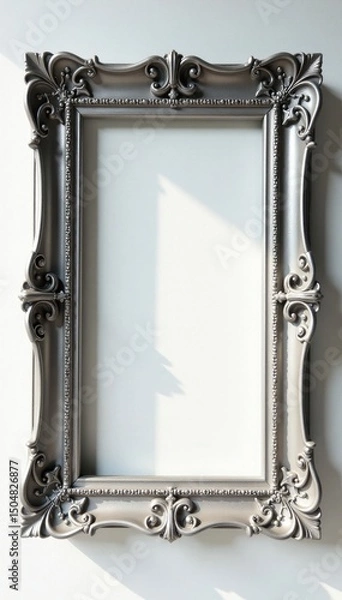 Obraz Intricate silver frame casts shadow, white wall , mockup, picture frame, product photography