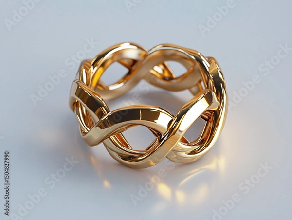 Fototapeta A puzzle ring, isolated on a white surface, with a tangled design and no shadow.