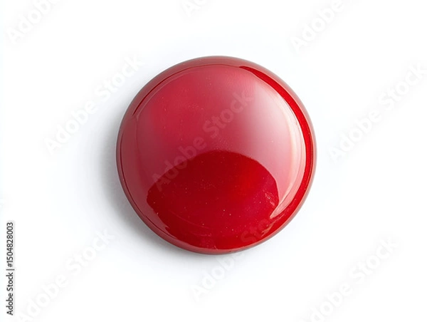 Fototapeta A red button, isolated on a clean white background, with a mysterious label and no shadow.