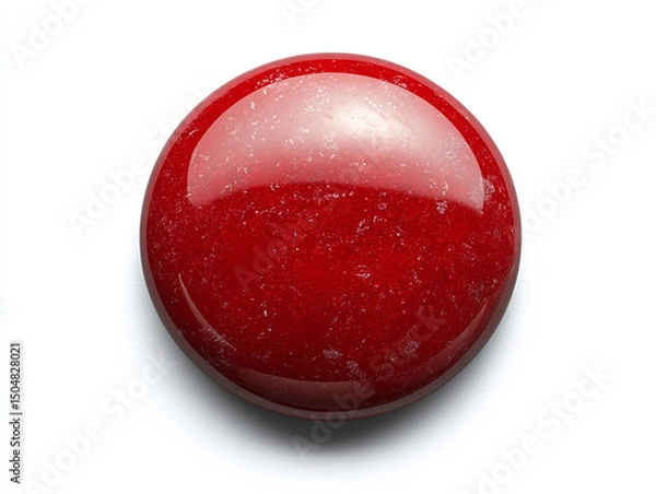 Obraz A red button, isolated on a clean white background, with a mysterious label and no shadow.