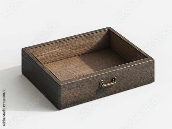 Fototapeta A secret compartment drawer, isolated on a white surface, with hidden hinges and no shadow.