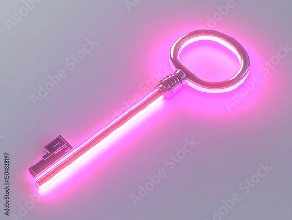 Obraz A secret key with a glowing symbol, isolated on a white surface, with no shadow.