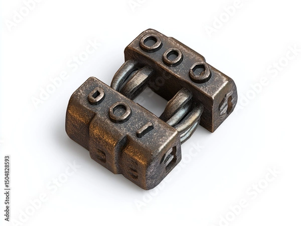 Obraz A small lock with numbers, isolated on a white surface, with metallic texture and no shadow.