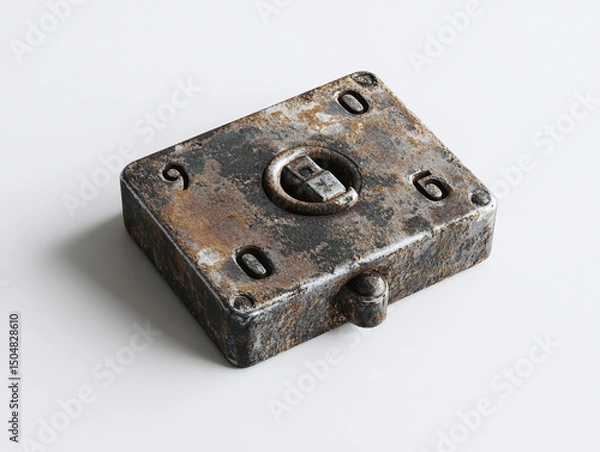 Obraz A small lock with numbers, isolated on a white surface, with metallic texture and no shadow.
