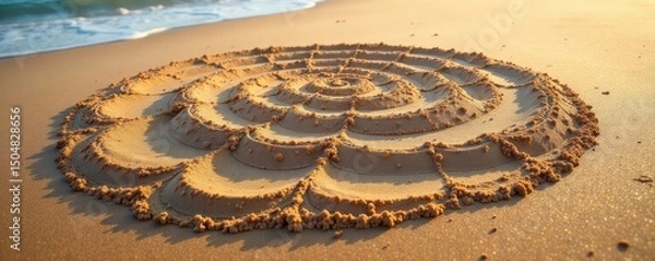 Obraz Intricate sand art patterns, ephemeral beach designs, footprints, pattern