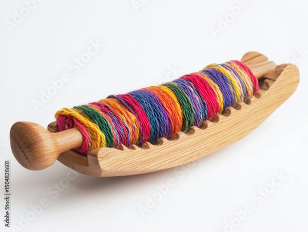 Obraz A weaving shuttle, isolated on a white surface, with colorful threads and no shadow.