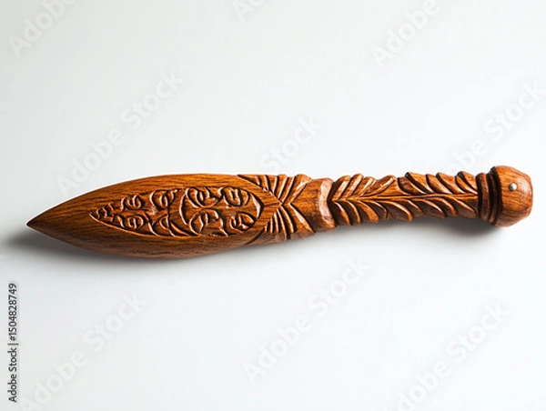 Obraz A wooden carving knife, isolated on a white surface, with intricate craftsmanship and no shadow.