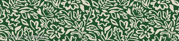 Obraz Brush hand drawn tropical flower and leaf seamless pattern. leaves pattern, floral pattern, palm pattern.